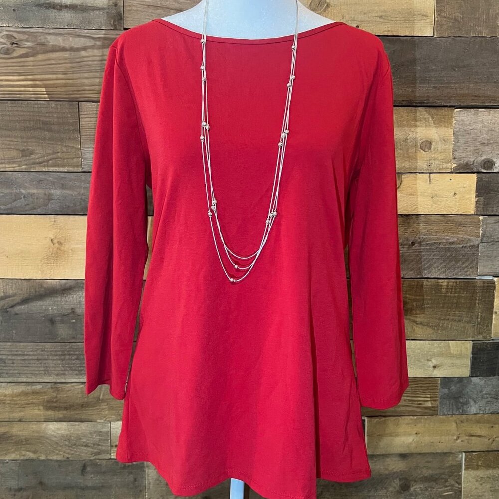 White House Black Market Women Long Sleeve Red Top Large 85% Cotton 15% Spandex